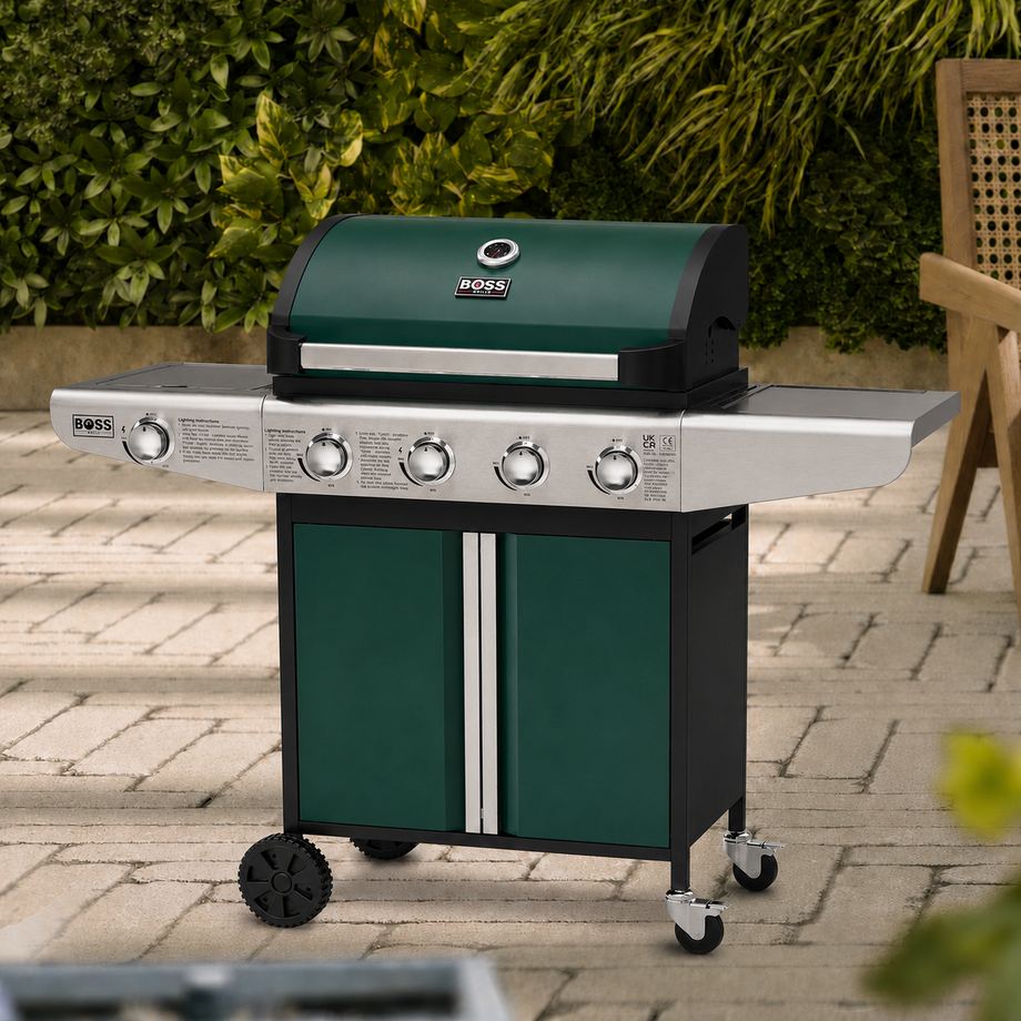 Boss Grill Kentucky Premium - 4 Burner Gas BBQ Grill with Side Burner
