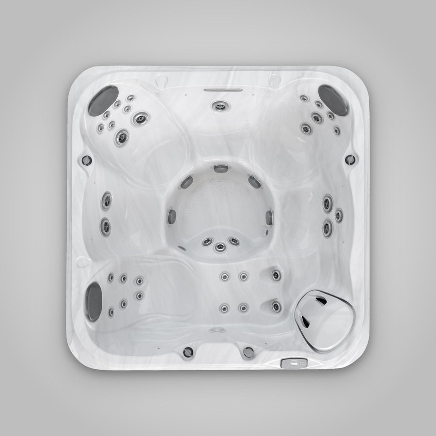 Overhead view of the Jacuzzi J-201 hot tub showing the seating layout