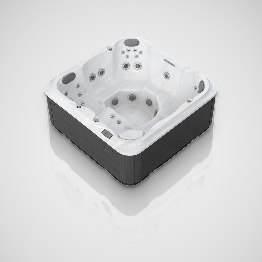 Jacuzzi J-201 hot tub in Platinum shell with Smoke cabinet
