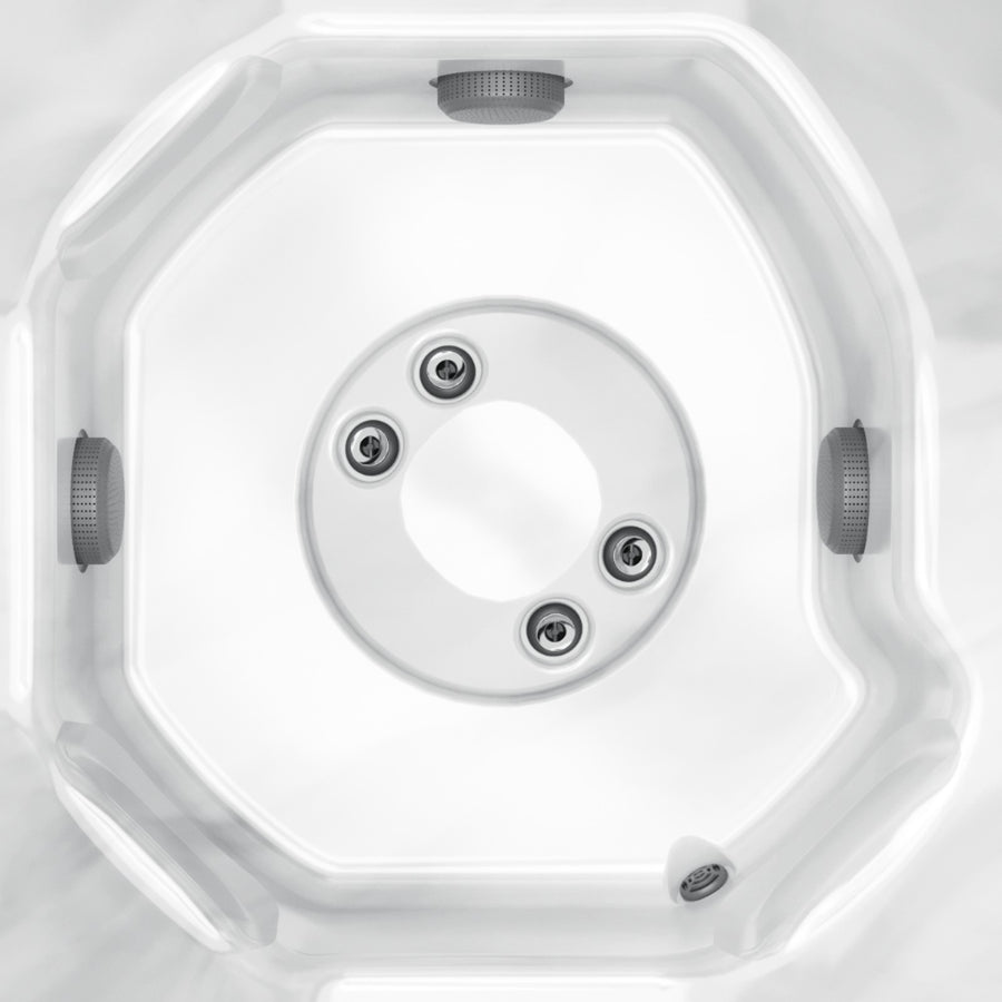 Close-up of the jetted foot dome at the centre of the Jacuzzi J-245 hot tub