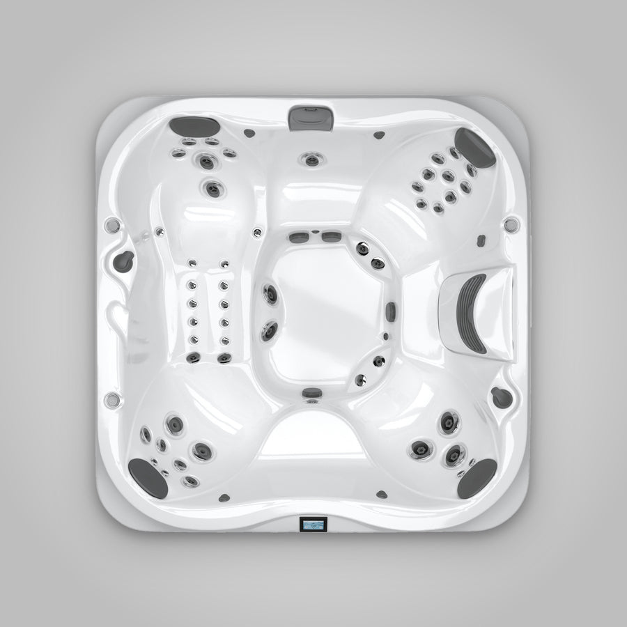 Overhead view of the Jacuzzi J-375 hot tub showing the seating layout