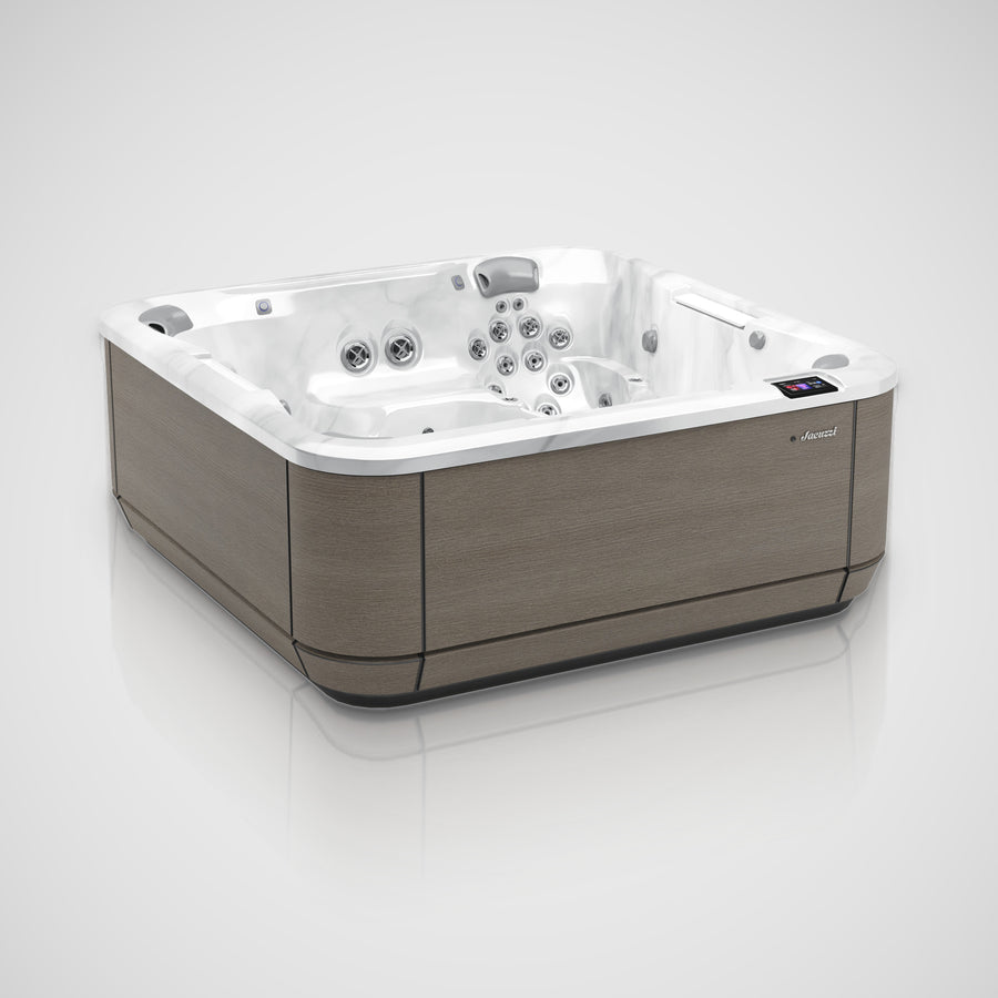 Jacuzzi J-508L hot tub with a Platinum shell and Flax cabinet
