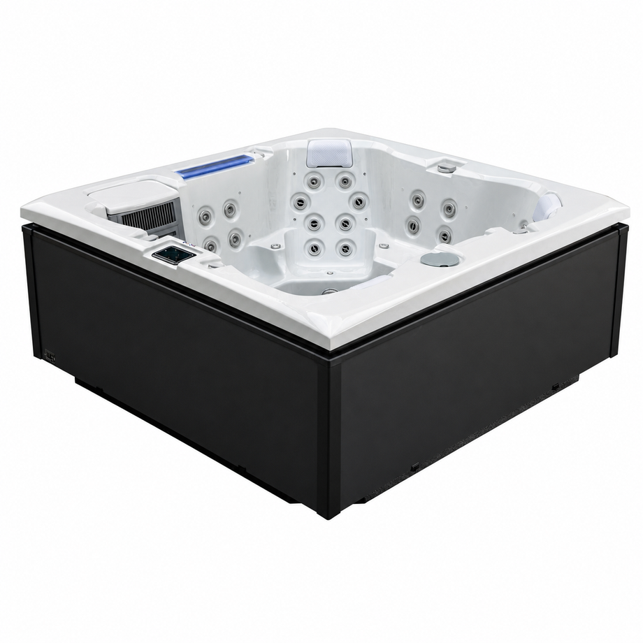 Edge Kensington Hot Tub in Dark Grey - lounger layout - square white background - July 2026