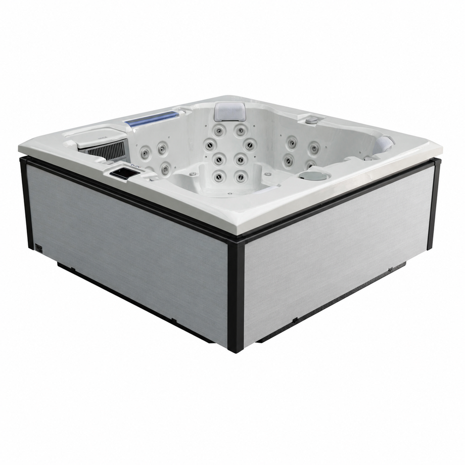 Edge Kensington Hot Tub in Light Grey - cabinet finish and exterior view - square white background - July 2026