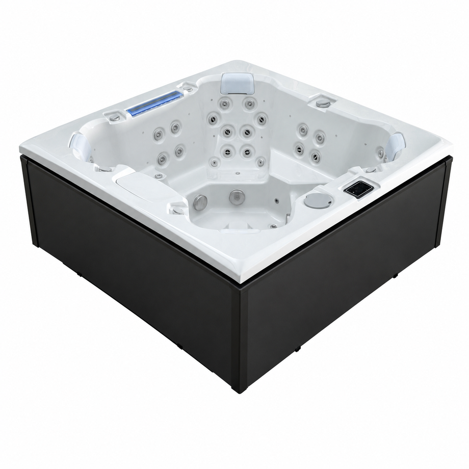 Edge Knightsbridge Hot Tub in Dark Grey - all-seater seating view - square white background - July 2026