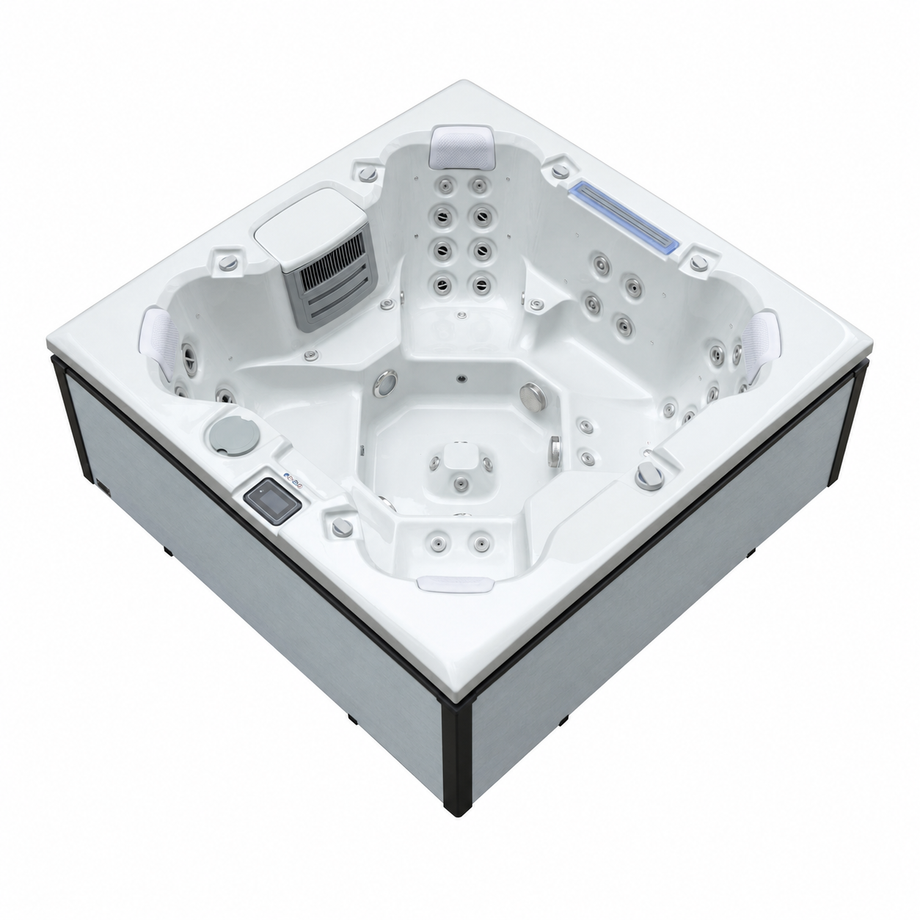Edge Knightsbridge Hot Tub in Light Grey - all-seater layout - square white background - July 2026