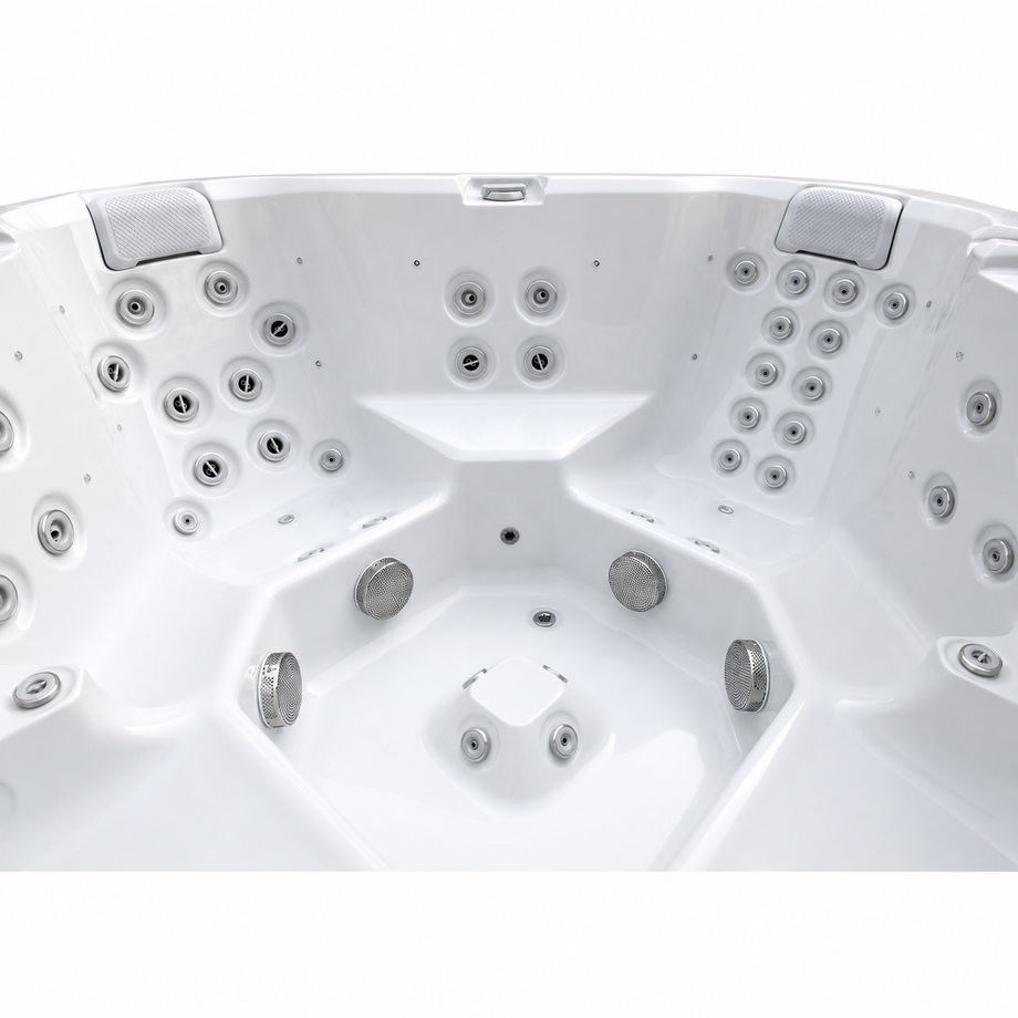 Edge Knightsbridge Hot Tub - hydrotherapy jets and seating detail - Light Grey - square white background - July 2026