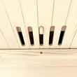 Load image into Gallery viewer, Air vents in the spruce ceiling of the Outdoor Living Aluminium sauna
