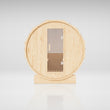Load image into Gallery viewer, Outdoor Living Barrel Sauna Thermo, front studio view of the glass door
