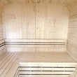 Load image into Gallery viewer, L-shaped spruce benches inside the Outdoor Living Cube sauna
