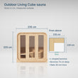 Load image into Gallery viewer, Outdoor Living Cube sauna sizes: 235 cm wide, 220 cm deep, 225 cm tall
