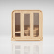 Load image into Gallery viewer, Outdoor Living Cube sauna, front studio view of the three glass panels and door
