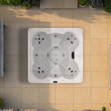 Load image into Gallery viewer, The Outdoor Living Hideaway hot tub in Silver Marble seen from above, to scale