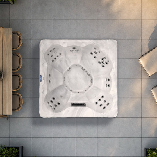 The Outdoor Living Holiday hot tub in Silver Marble seen from above, to scale