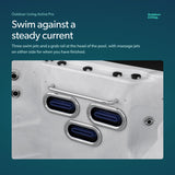 Load image into Gallery viewer, Close-up of the three swim jets and grab rail in the Outdoor Living Active Pro