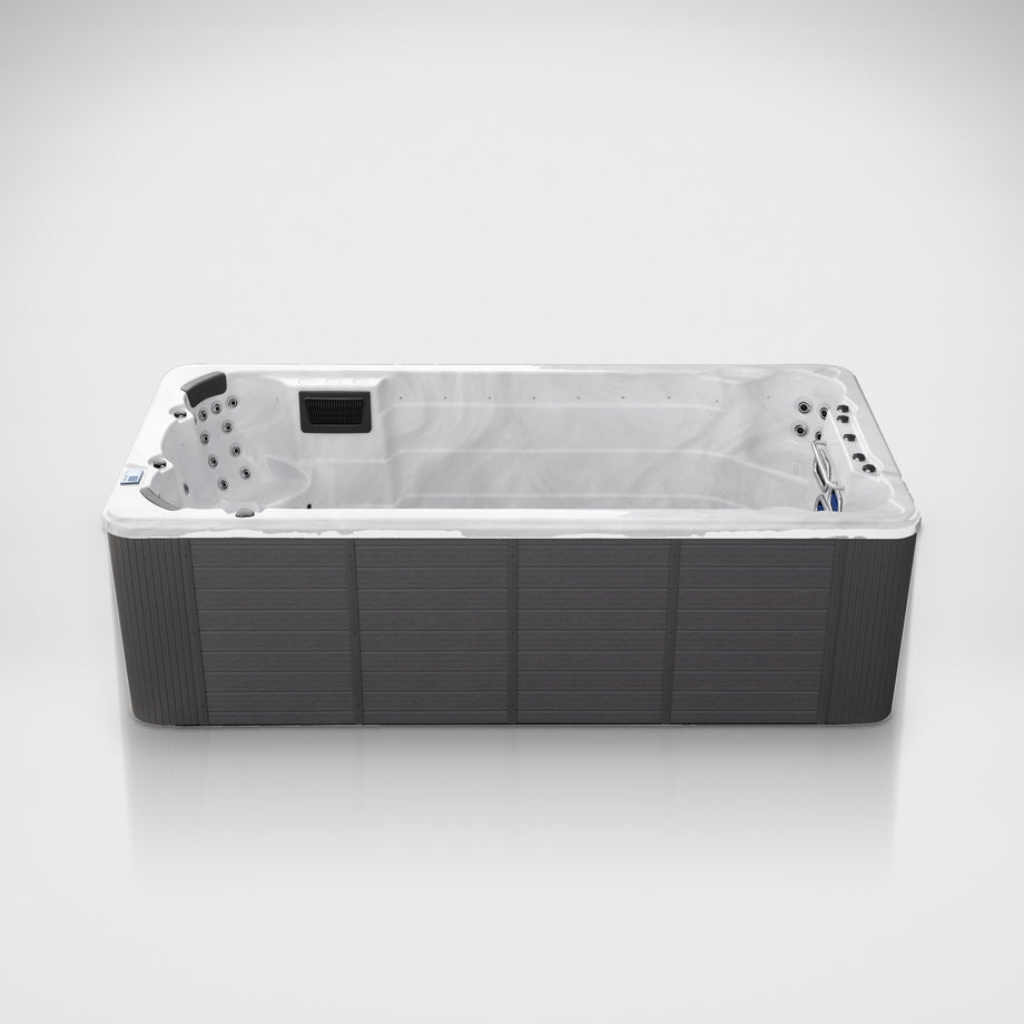 Outdoor Living Active Pro 15ft swim spa on a silver studio floor, view 7