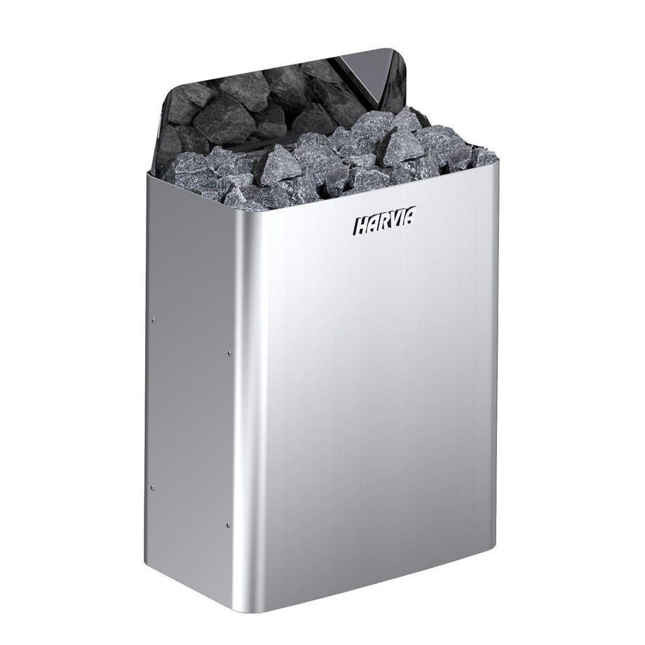 Harvia The Wall 6kW stainless steel wall-mounted sauna heater filled with stones
