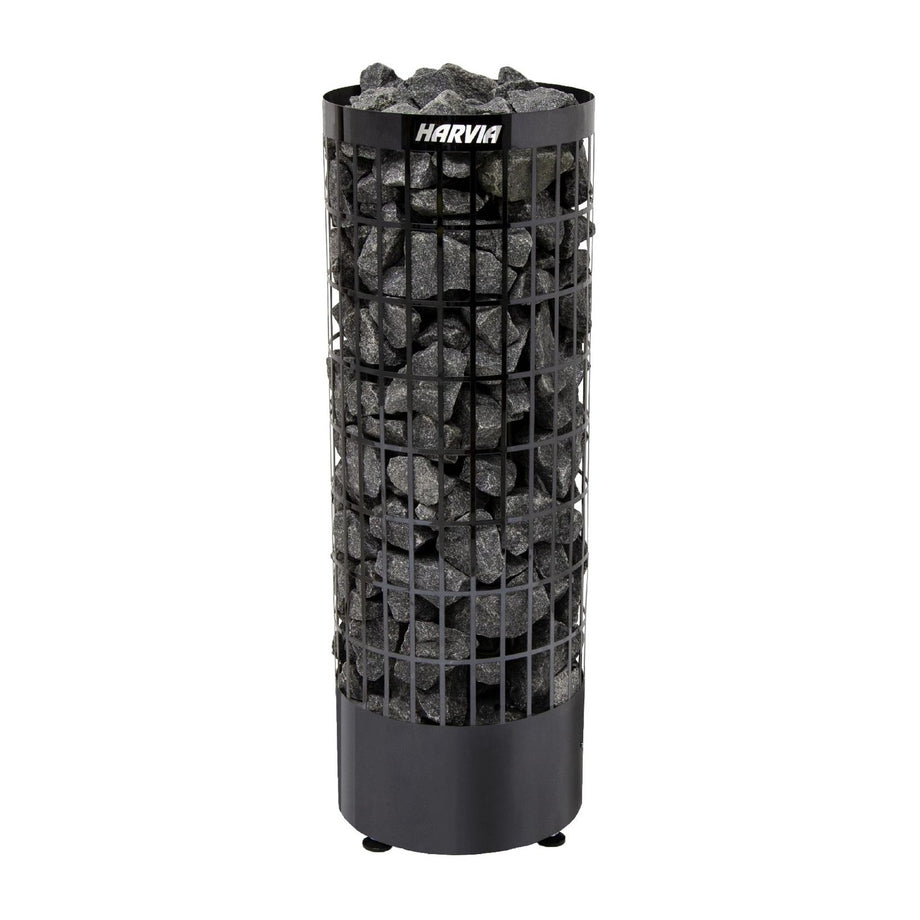 Harvia Cilindro PC90E 9kW black steel sauna heater filled with stones