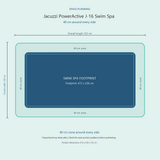 Load image into Gallery viewer, Top-down space plan for Jacuzzi PowerActive J-16 Swim Spa, showing the 472 x 236 cm footprint and a 40 cm zone around every side.