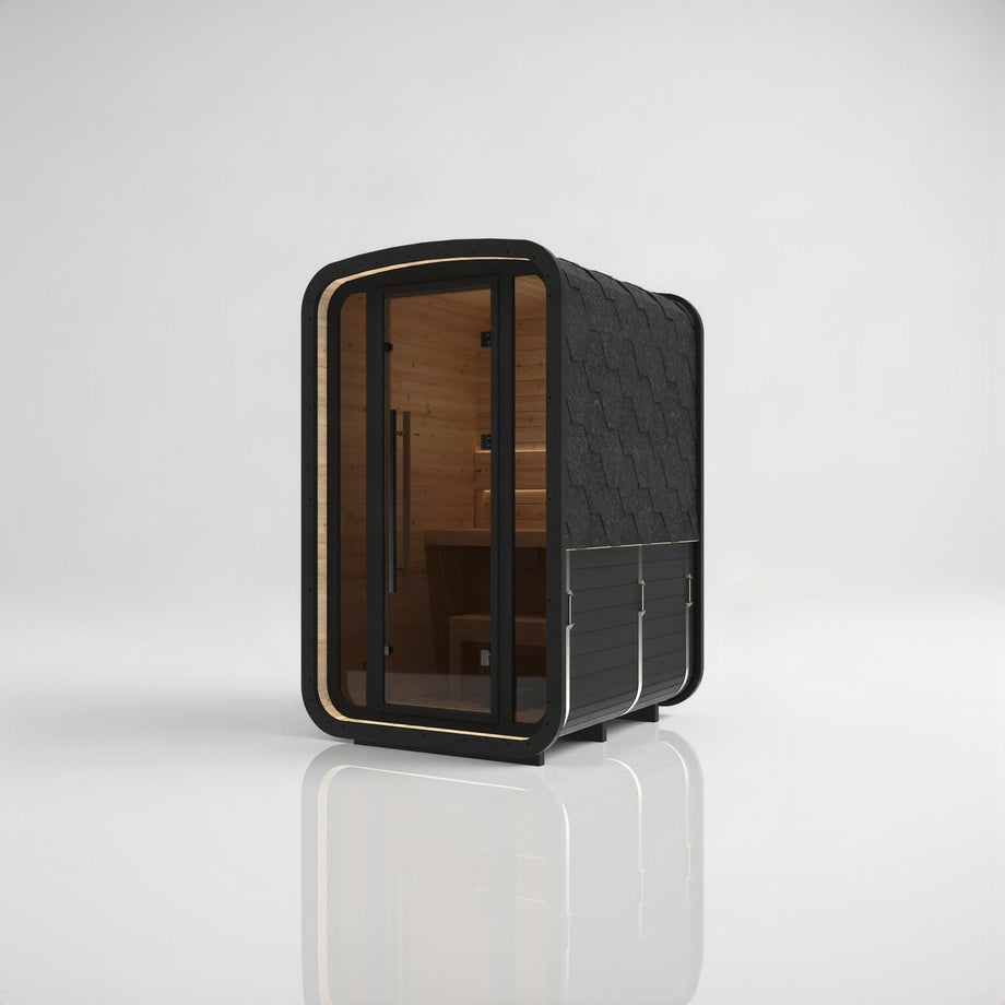 Hekla Mini Cube in black Nero finish, angled view from the right