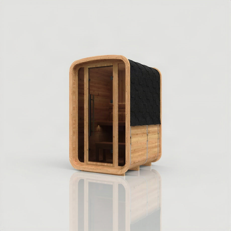 Hekla Mini Cube in Scandi thermo-spruce, angled view from the right