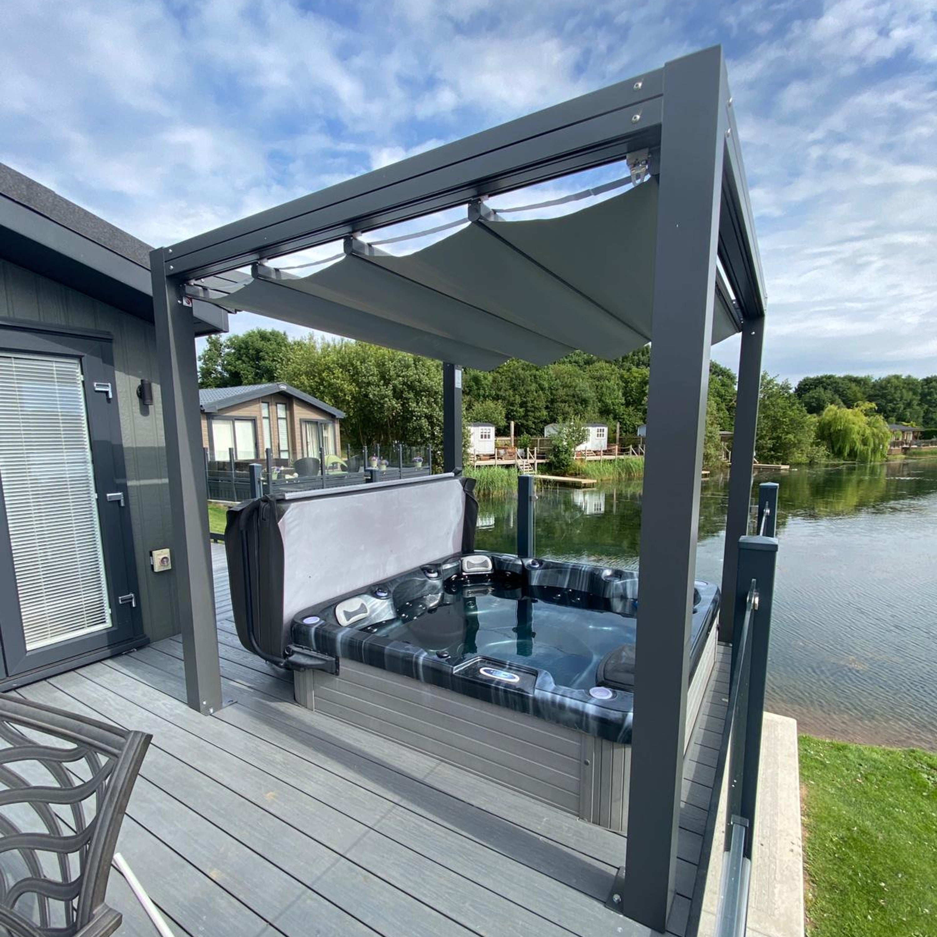 Bespoke Velarium Metal Hot Tub Gazebo with Waterproof Retracting Canop