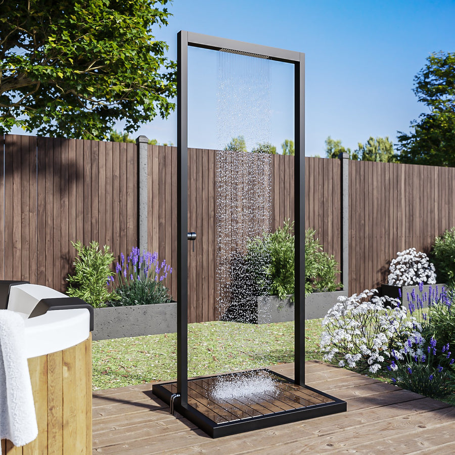 Zen Black Outdoor Shower with Wood Effect Base