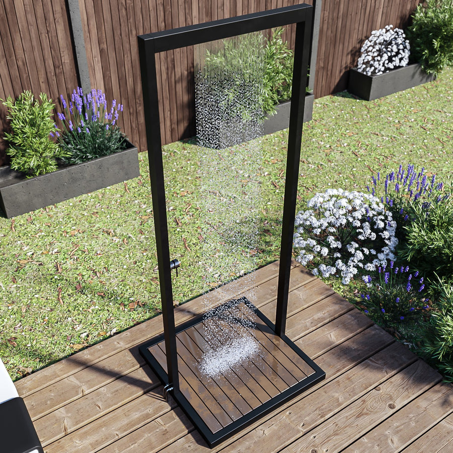 Zen Black Outdoor Shower with Wood Effect Base