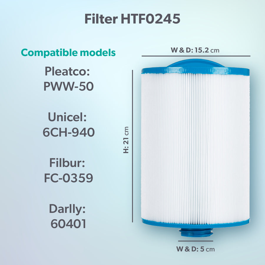 HTF0245/PWW50 50sq ft Hot Tub Filter - Jacuzzi Lodge S & L, Paradise, Retreat, Look, Mist & Haze