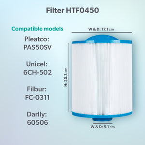 HTF0450 50sq ft Hot Tub Filter - Artesian, South Sea Spas, Luxury, TidalFit