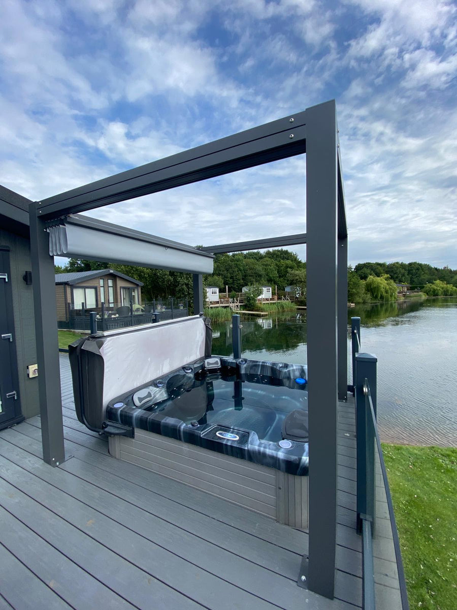 Bespoke Velarium Metal Hot Tub Gazebo with Waterproof Retracting Canopy Roof