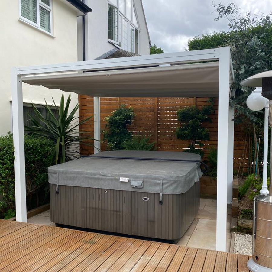 Bespoke Velarium Metal Hot Tub Gazebo with Waterproof Retracting Canopy Roof