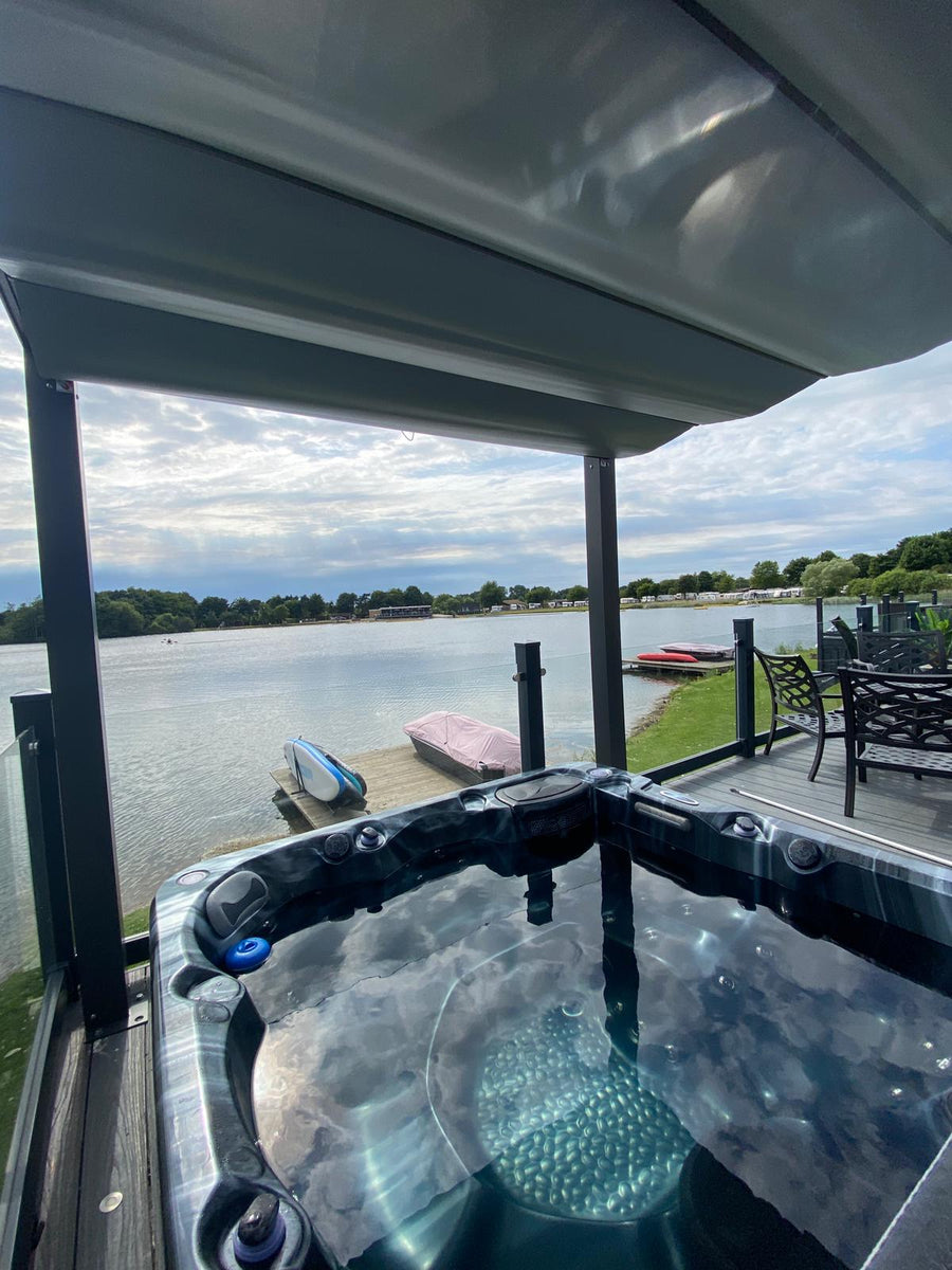 Bespoke Velarium Metal Hot Tub Gazebo with Waterproof Retracting Canopy Roof