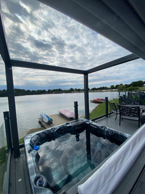 Bespoke Velarium Metal Hot Tub Gazebo with Waterproof Retracting Canopy Roof