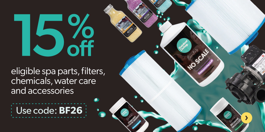 Black Friday: 15% off eligible spa parts, filters, chemicals, water care and accessories. Use code BF26